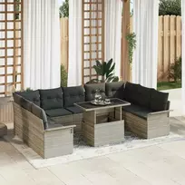Lauko baldų komplektas Sodo Sofų Rinkinys 10 pcs Šviesiai pilka Poli ratanas