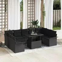 Lauko baldų komplektas Sodo Sofų Rinkinys su pagalve 10 pcs Juoda Poli ratanas