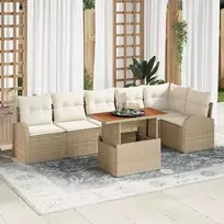Sodo Sofų Rinkinys su pagalve 7 pcs smėlio ir kreminės spalvos
