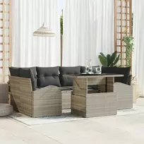 Lauko baldų komplektas Sodo Sofų Rinkinys su pagalve 7 pcs Šviesiai pilka Poli ratanas
