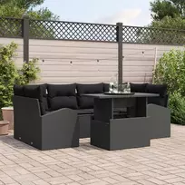 Lauko baldų komplektas Sodo Sofų Rinkinys su pagalve 7 pcs Juoda Poli ratanas