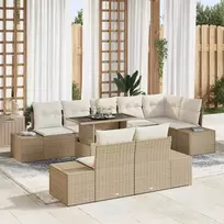 Sodo Sofų Rinkinys su pagalve 9 pcs smėlio ir kreminės spalvos