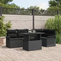 Lauko baldų komplektas Sodo Sofų Rinkinys su pagalve 6 pcs Juoda poliratanas