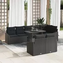Sodo Sofų Rinkinys su pagalve 9 pcs Juoda poliratanas