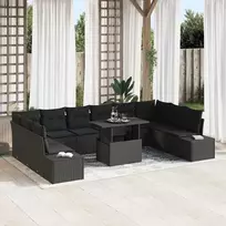 Sodo Sofų Rinkinys su pagalve su saugykla 11 pcs Juoda