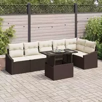 Sodo Sofų Rinkinys 7 pcs Ruda ir grietinėlė poliratanas