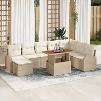 Sodo Sofų Rinkinys su pagalve 9 pcs smėlio ir kreminės spalvos