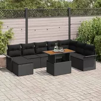 Sodo Sofų Rinkinys su pagalve 9 pcs Juoda