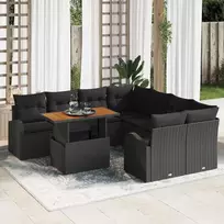 Sodo Sofų Rinkinys su pagalve 9 pcs Juoda