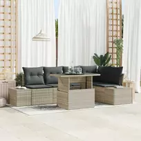 Lauko baldų komplektas Sodo Sofų Rinkinys su pagalve 6 pcs Šviesiai pilka Poli ratanas
