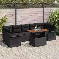 Sodo Sofų Rinkinys su pagalve 8 pcs Juoda