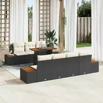 Lauko baldų komplektas Sodo Sofų Rinkinys su pagalve 8 pcs Juoda Poli ratanas
