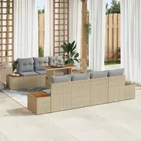 Lauko baldų komplektas Sodo Sofų Rinkinys su pagalve 8 pcs Smėlio Poli ratanas