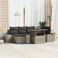 Sodo Sofų Rinkinys su saugykla 7 pcs Pilka Poli ratanas