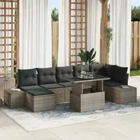 Lauko baldų komplektas Sodo Sofų Rinkinys su saugykla 8 pcs Pilka Poli ratanas