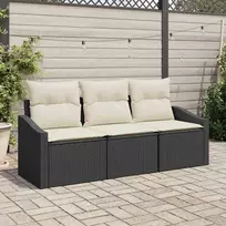 Sodo Sofų Rinkinys su pagalve 3 pcs Juoda ir Balta poliratanas