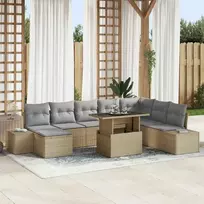 Lauko baldų komplektas Sodo Sofų Rinkinys su saugykla 9 pcs Smėlio Poli ratanas