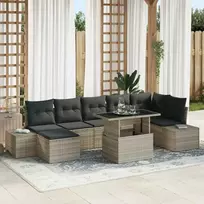 Lauko baldų komplektas Sodo Sofų Rinkinys 8 pcs Šviesiai pilka Poli ratanas