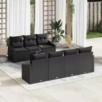 Sofos komplektas su pagalve su saugykla 8 pcs Juoda poliratanas