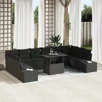 Lauko baldų komplektas Sodo Sofų Rinkinys su saugykla 11 pcs Juoda Poli ratanas