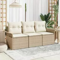 Lauko baldų komplektas Sodo Sofų Rinkinys su pagalve 3 pcs Smėlio Poli ratanas