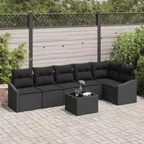 Sodo Sofų Rinkinys su pagalve 7 pcs Juoda poliratanas