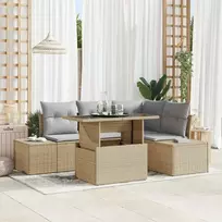 Lauko baldų komplektas Sodo Sofų Rinkinys su pagalve 5 pcs Smėlio poliratanas