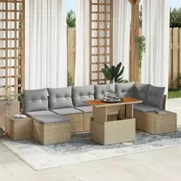 Lauko baldų komplektas Sodo Sofų Rinkinys su saugykla 8 pcs Smėlio Poli ratanas