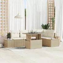 Lauko baldų komplektas Sodo Sofų Rinkinys su saugykla 6 pcs Smėlio Poli ratanas