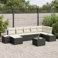 Lauko baldų komplektas Sodo Sofų Rinkinys su pagalve 7 pcs Juoda poliratanas