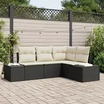 Lauko baldų komplektas Sodo Sofų Rinkinys 4 pcs Juoda ir kreminė poliratanas