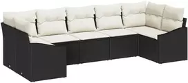 Sodo Sofų Rinkinys 7 pcs Juoda ir kreminė poliratanas