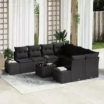 Lauko baldų komplektas Sodo Sofų Rinkinys su pagalve 9 pcs Juoda poliratanas