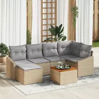 Lauko baldų komplektas Sodo Sofų Rinkinys 7 pcs Bežinė ir šviesiai pilka poliratanas