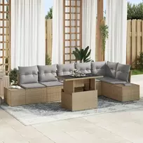 Lauko baldų komplektas Sodo Sofų Rinkinys su saugykla 7 pcs Smėlio Poli ratanas