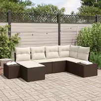 Lauko baldų komplektas Sodo Sofų Rinkinys 6 pcs Ruda ir grietinėlė poliratanas
