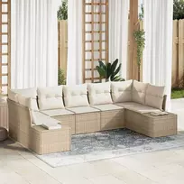 Sodo Sofų Rinkinys 7 pcs Bežinė ir kreminė Poli ratanas