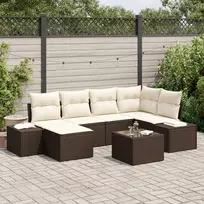 Lauko baldų komplektas Sodo Sofų Rinkinys 6 pcs Ruda ir grietinėlė poliratanas