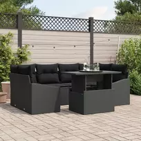 Lauko baldų komplektas Sodo Sofų Rinkinys su saugykla 7 pcs Juoda Poli ratanas