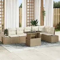 Lauko baldų komplektas Sodo Sofų Rinkinys su saugykla 7 pcs Smėlio Poli ratanas
