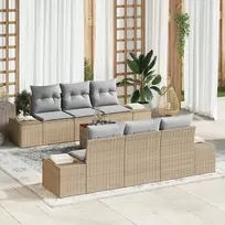 Lauko baldų komplektas Sodo Sofų Rinkinys 7 pcs Bežinė ir šviesiai pilka poliratanas