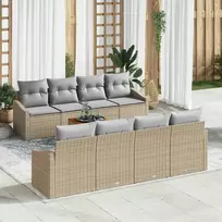 Lauko baldų komplektas Sodo Sofų Rinkinys 9 pcs Bežinė ir šviesiai pilka poliratanas