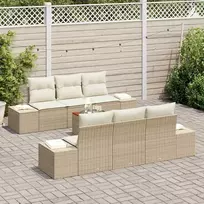 Lauko baldų komplektas Sodo Sofų Rinkinys 7 pcs Bežinė ir kreminė poliratanas