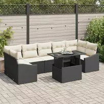Lauko baldų komplektas Sodo Sofų Rinkinys su saugykla 8 pcs Juoda Poli ratanas