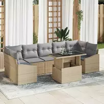 Lauko baldų komplektas Sodo Sofų Rinkinys su saugykla 8 pcs Smėlio Poli ratanas