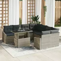 Lauko baldų komplektas Sodo Sofų Rinkinys 9 pcs Šviesiai pilka Poli ratanas