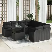 Lauko baldų komplektas Sodo Sofų Rinkinys su saugykla 9 pcs Juoda Poli ratanas