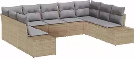 Sodo Sofų Rinkinys 9 pcs Bežinė ir šviesiai pilka Poliratanas