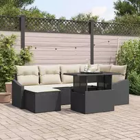 Sodo Sofų Rinkinys su pagalve 7 pcs Juoda ir kreminė