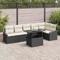 Sodo Sofų Rinkinys su pagalve su pagalve 7 pcs Juoda ir kreminė